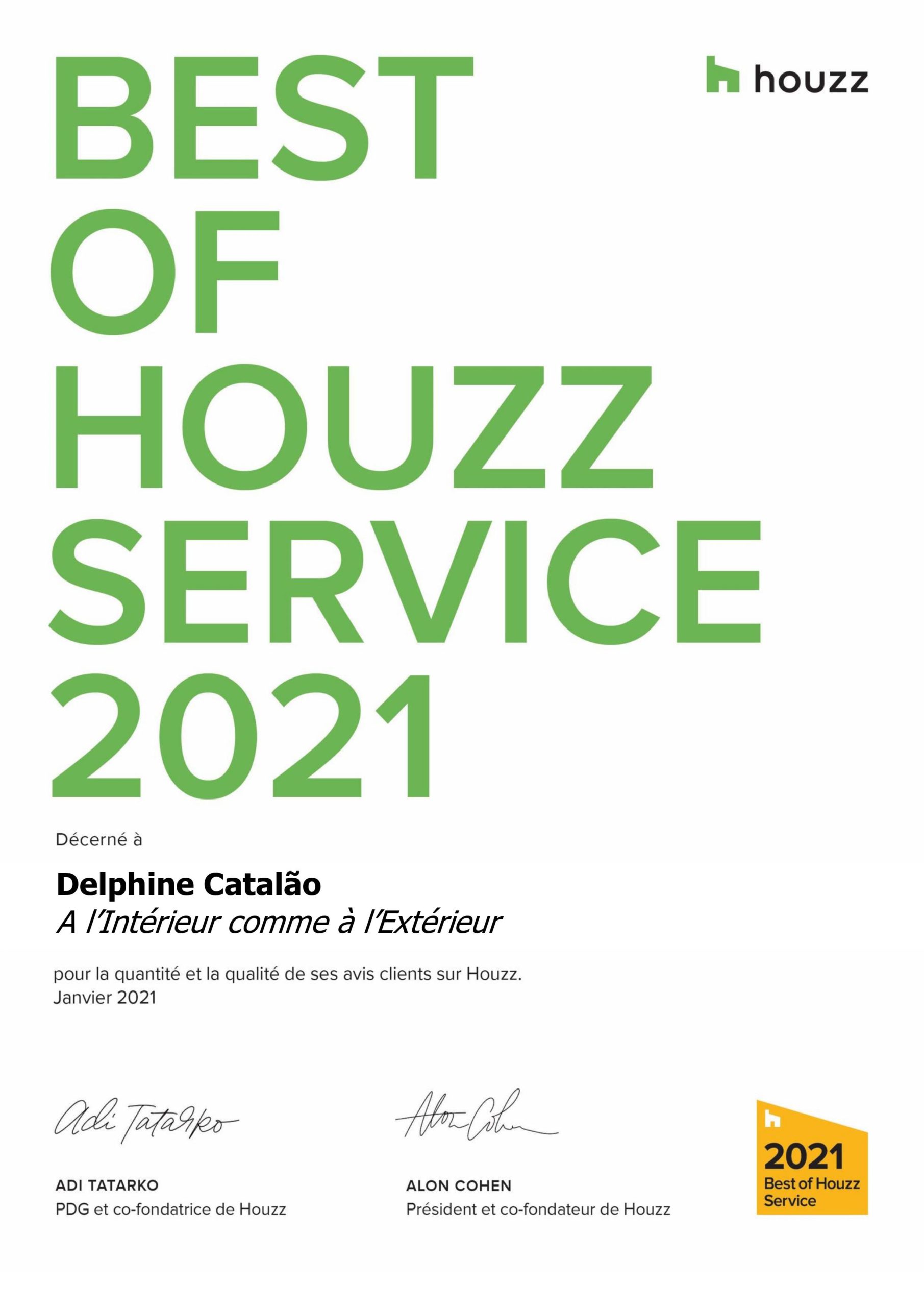 Best of Houzz service 2021 décerné à Delphine Catalao